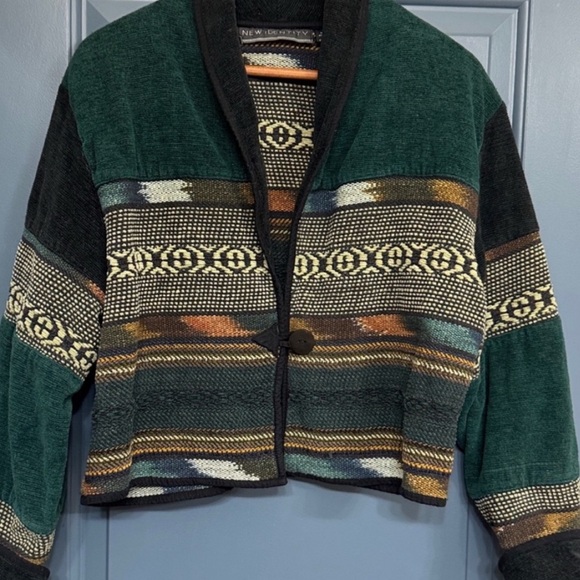 Vintage Southwestern Aztec Blanket Jacket Boho Western Cropped L - Picture 4 of 7